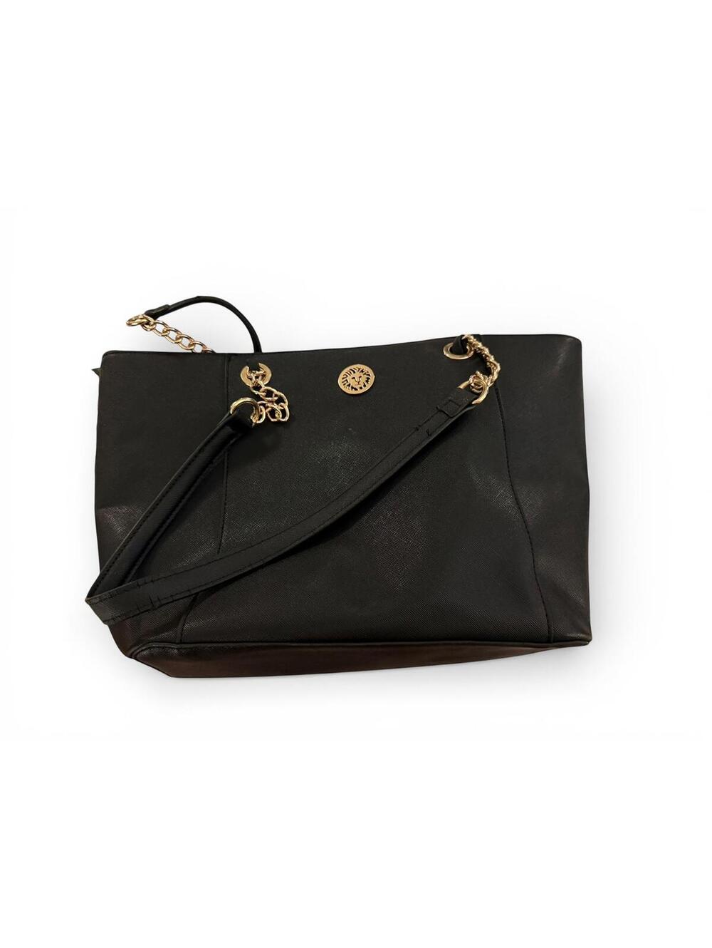 Anne Klein Black Vegan Leather Shoulder Tote Bag